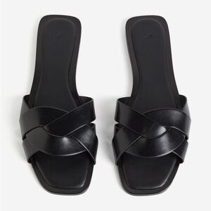 H&M Braided Sandals Black Faux Leather Flip Flop Slide Size 8 (39)